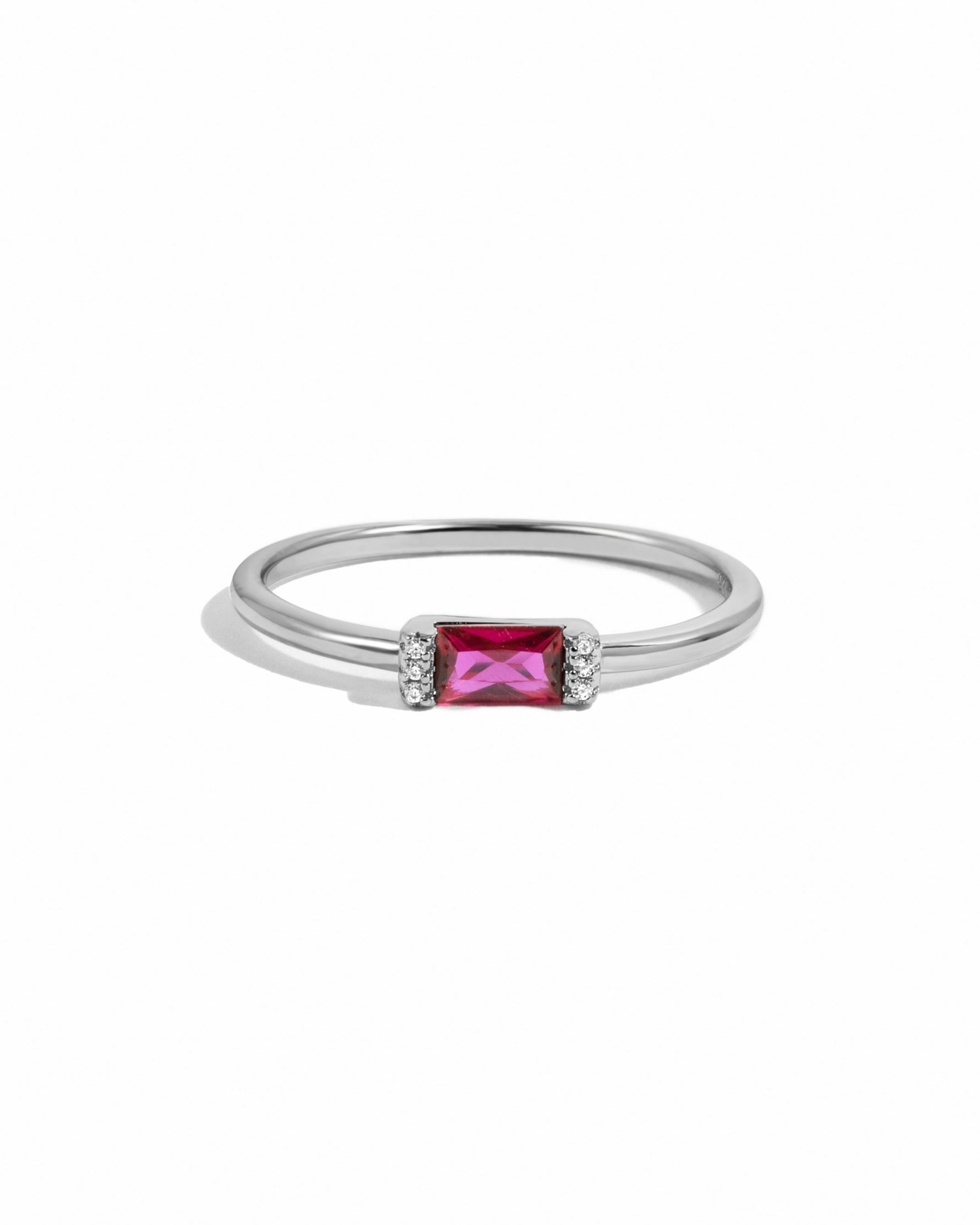sterling silver ruby ring with baguette stone