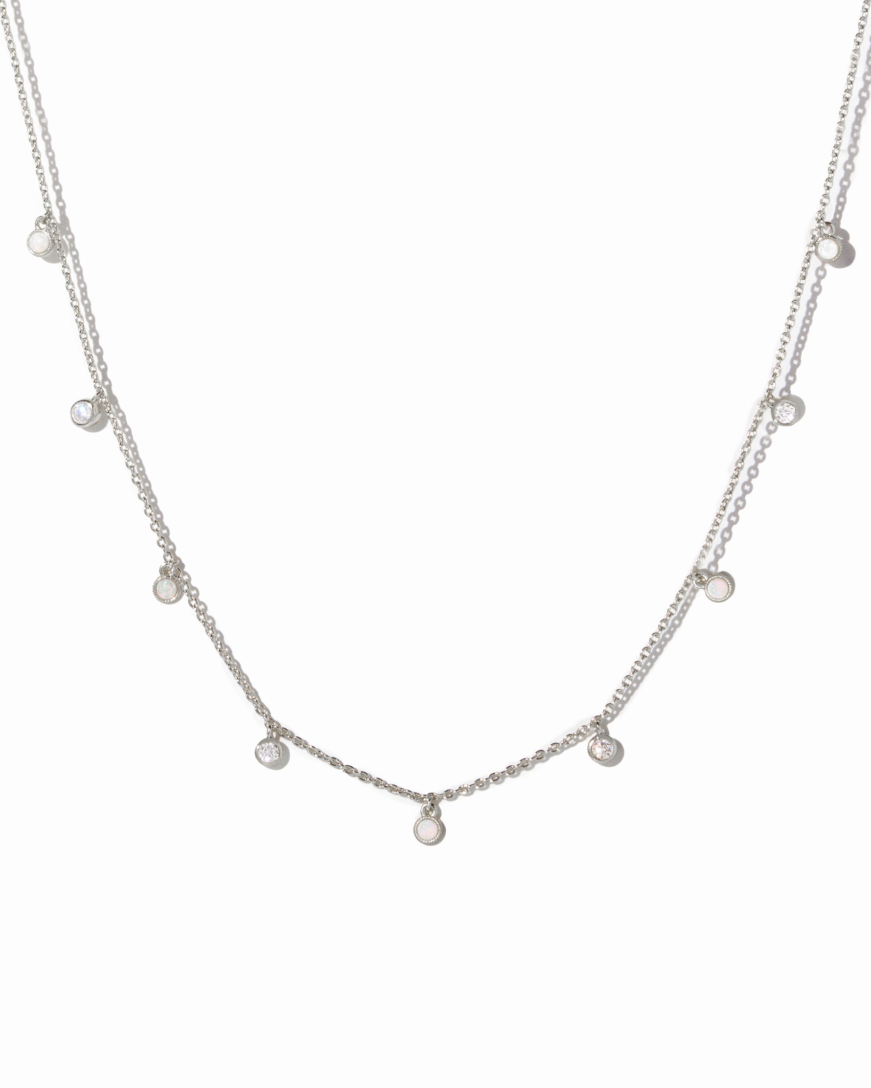 sterling silver opal and cz charm necklace
