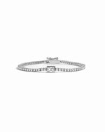 Silver Bezeled Emerald-Cut Charm Tennis Bracelet on white background by Sami Jewels
