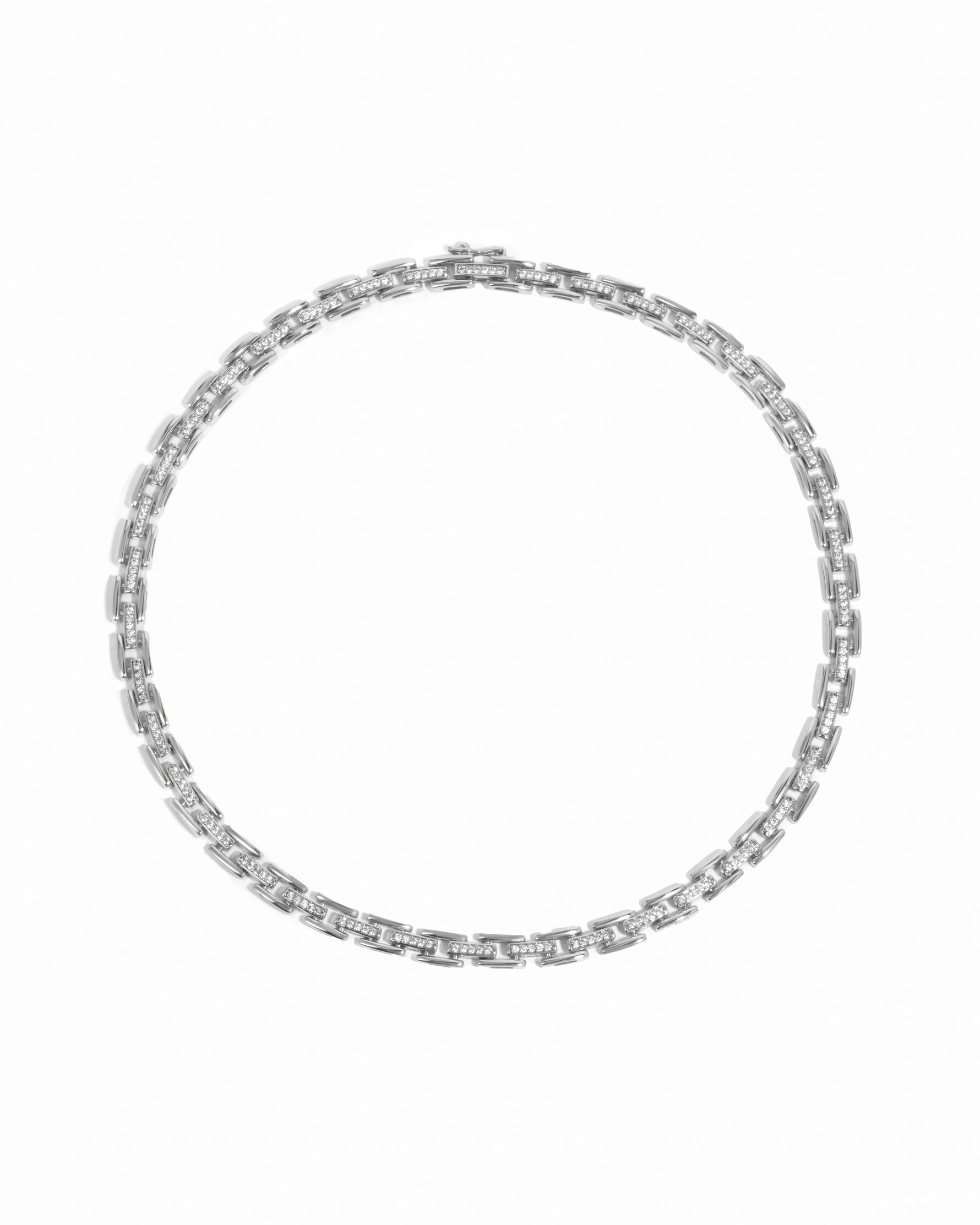 Silver vintage necklace on white background