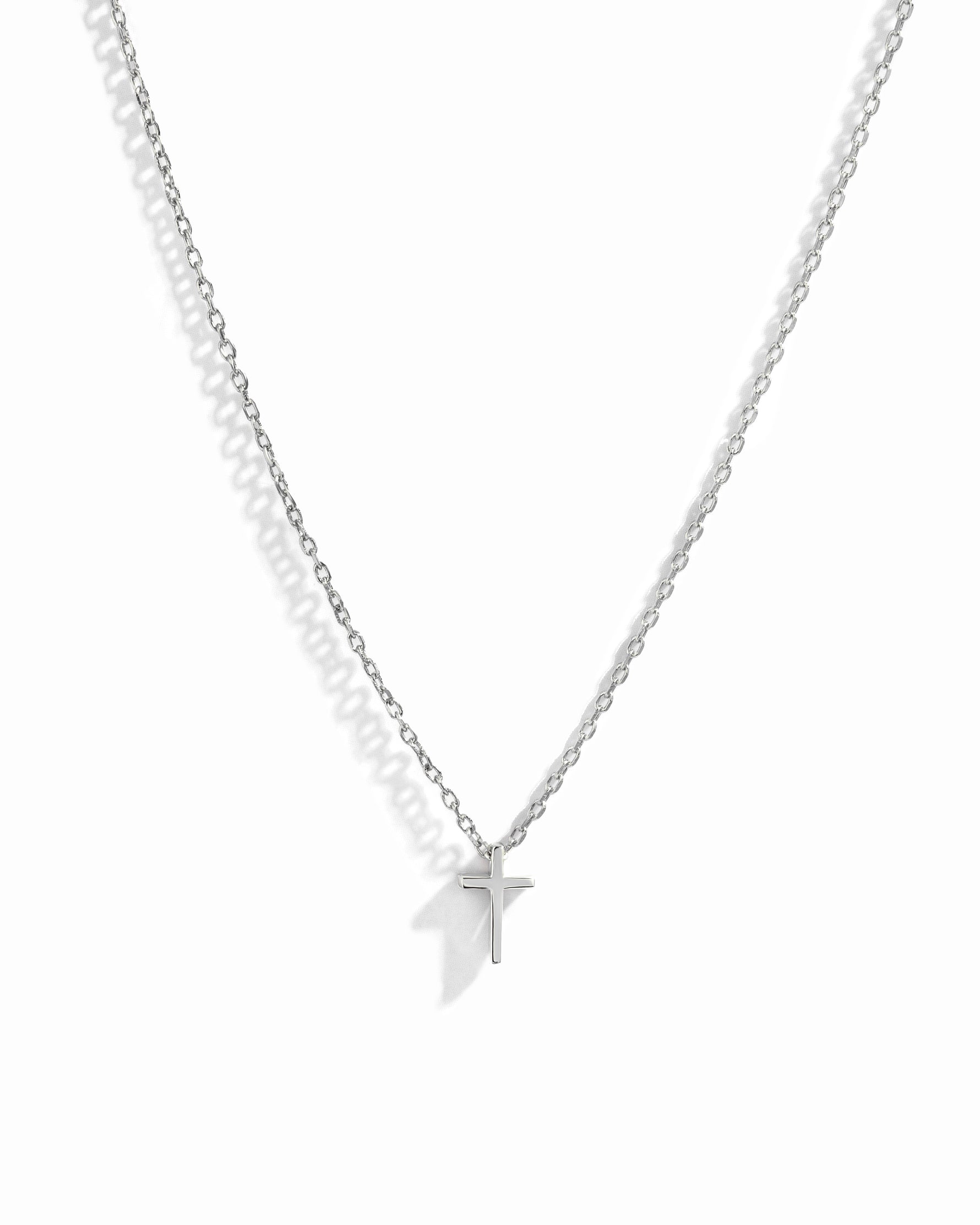 Sterling silver plain cross necklace for her, cross necklace for women on white background