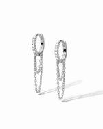Sterling silver cz hoop chain earrings
