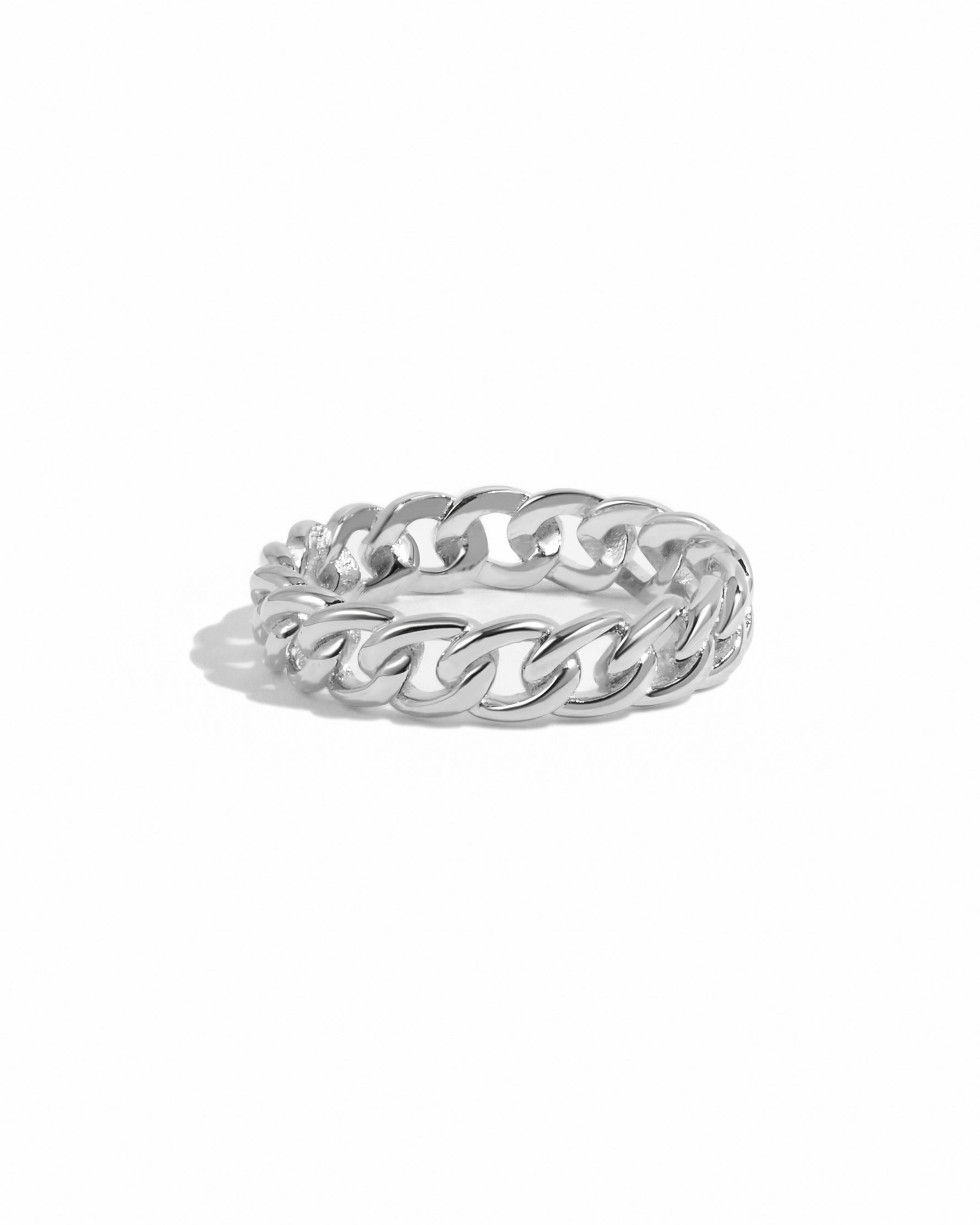 Silver chain ring on a white background