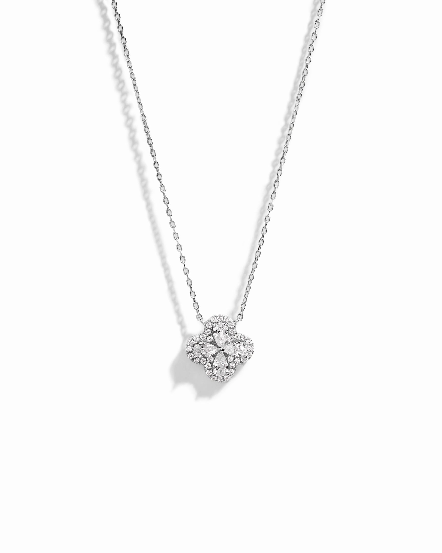 diamond four leaf clover necklace in silver