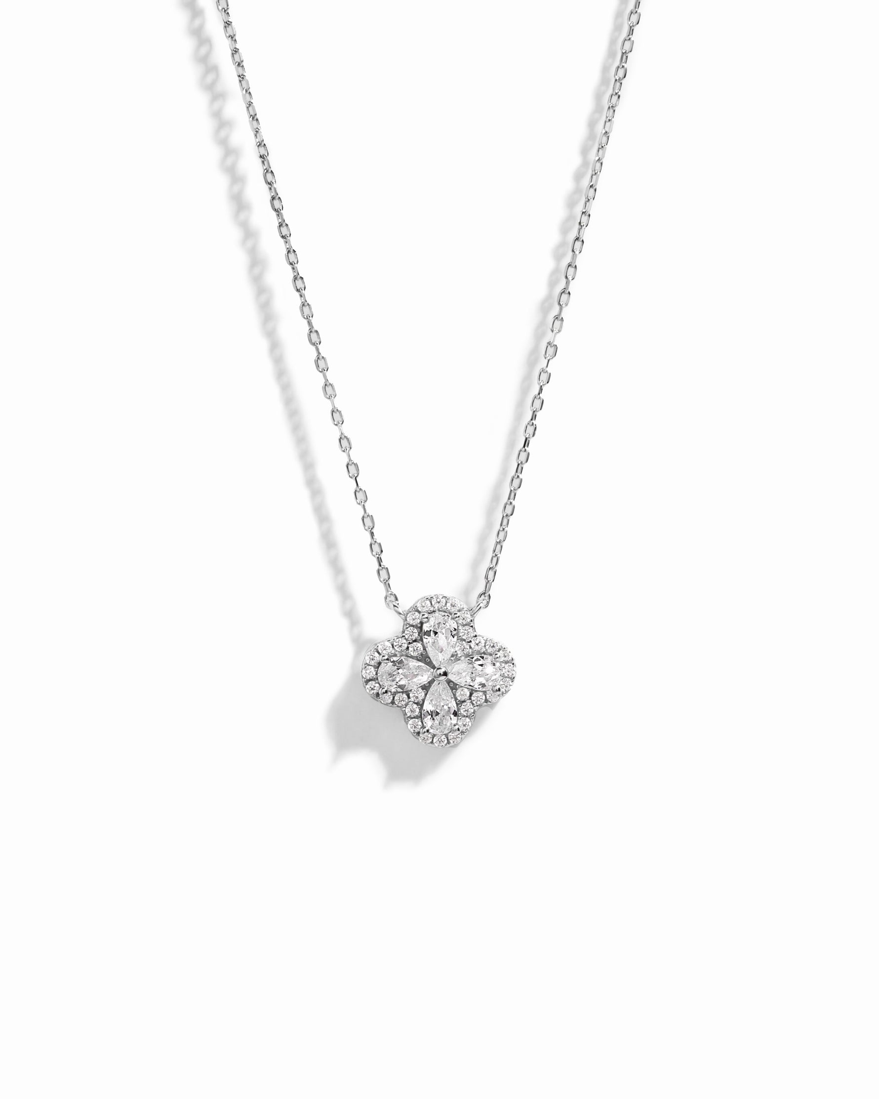 diamond four leaf clover necklace in silver