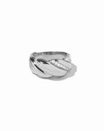 chunky silver croissant ring with cubic zirconia stones