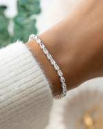 Silver adjustable bracelet on model