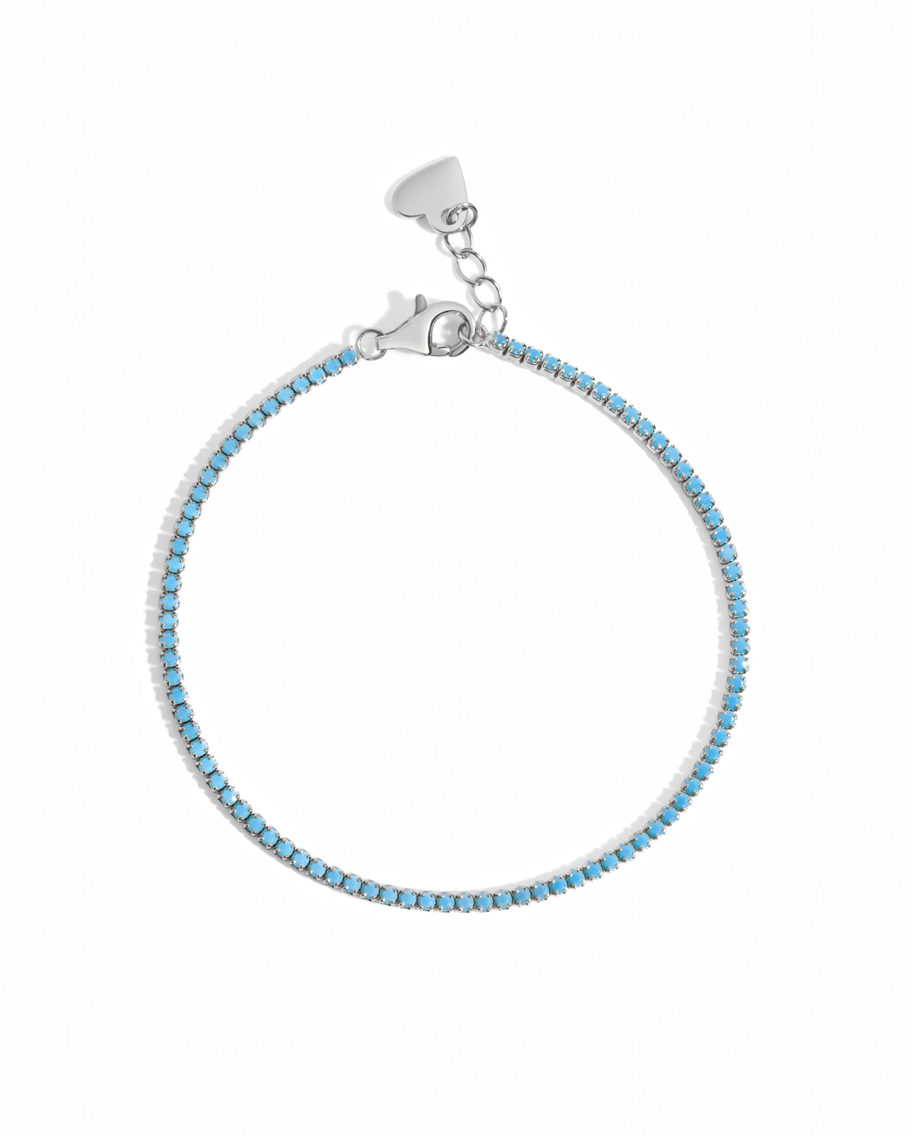 Sterling silver turquoise tennis bracelet on a white background