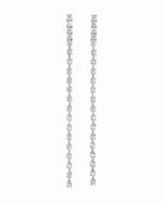 close up of silver diamond drop stud earrings, perfect for special occasions or bridal jewelry