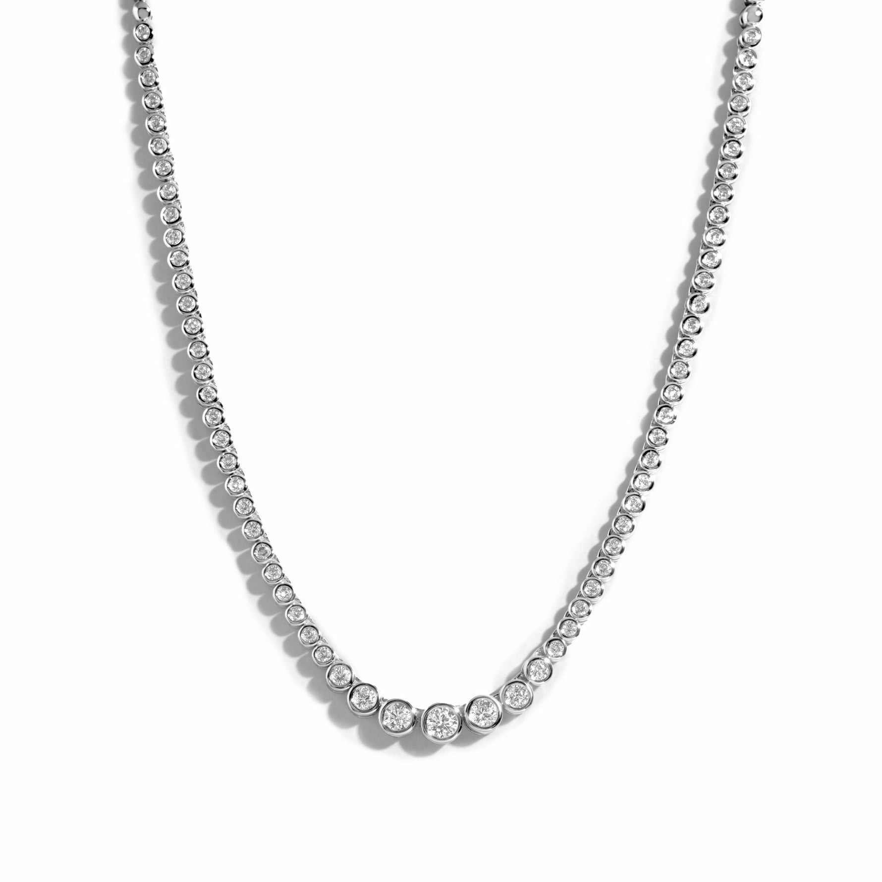 silver necklace with diamond tennis chain. 