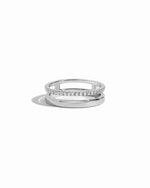 silver diamond and plain band ring
