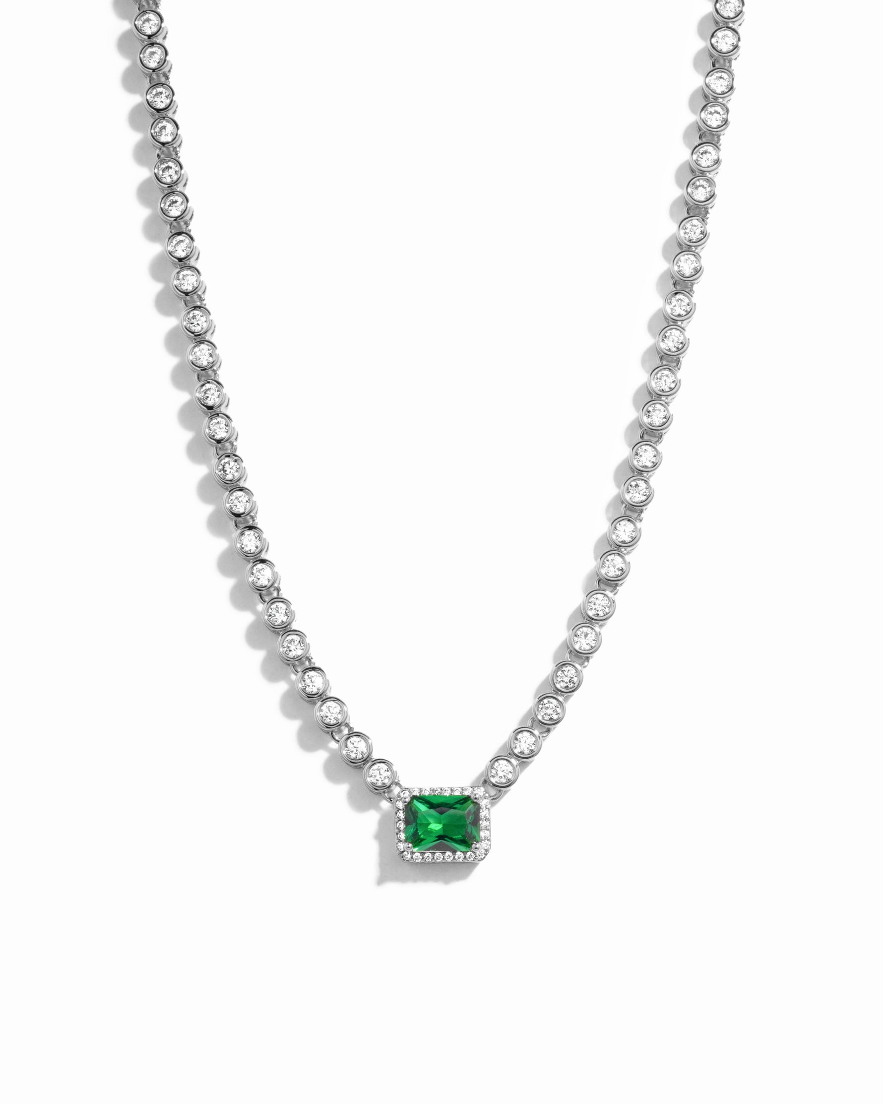 Diamond Tennis Emerald Necklace for her on white background