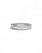 Silver ring with baguette-cut stones on a white background