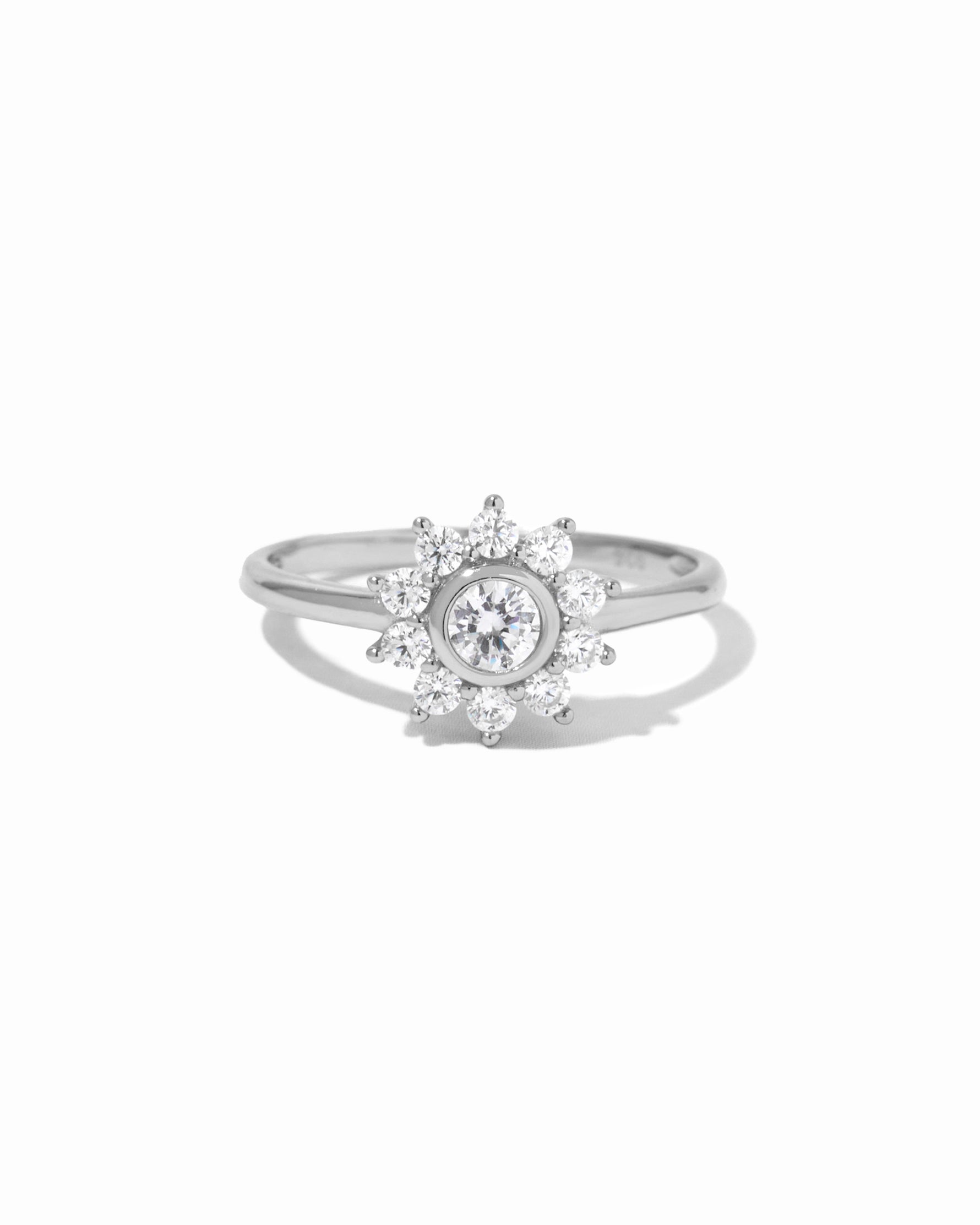 silver diamond flower ring