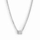 silver halo emerald cut necklace on cuban chain