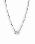 silver halo emerald cut necklace on cuban chain