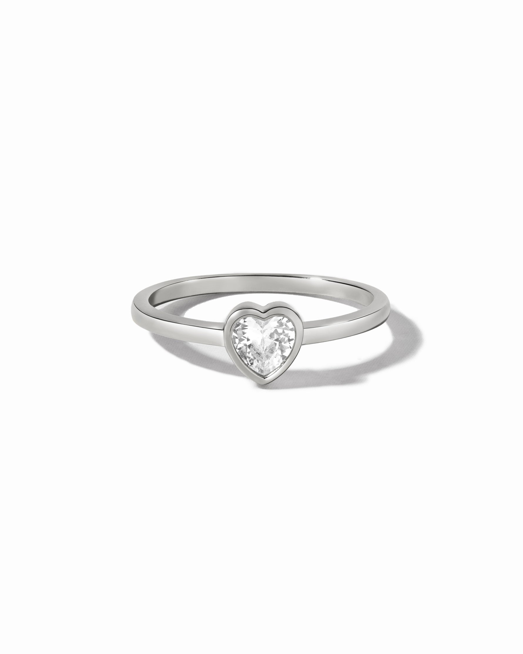 silver bezel heart ring