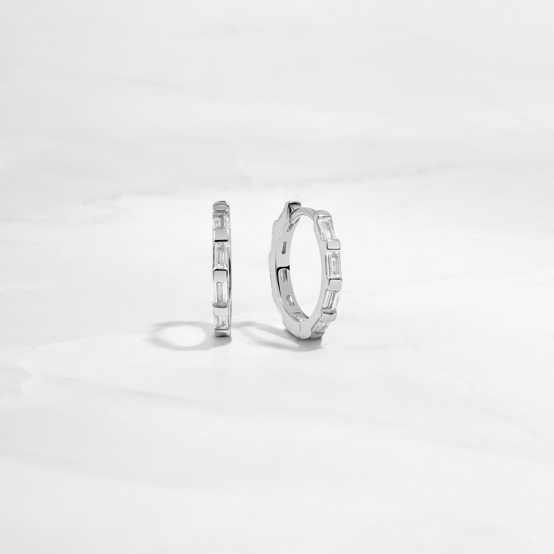 small silver hoop earrings with cubic zirconia diamonds