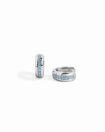 Small hoops featuring aquamarine birthstone in sterling silver.