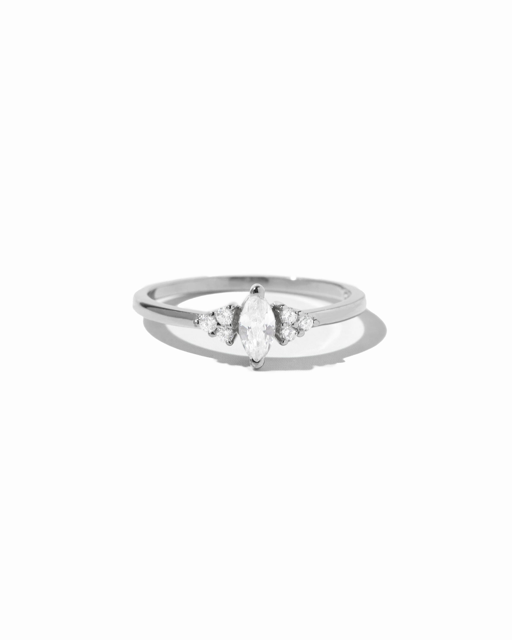 closeup image of sterling silver marquise ring
