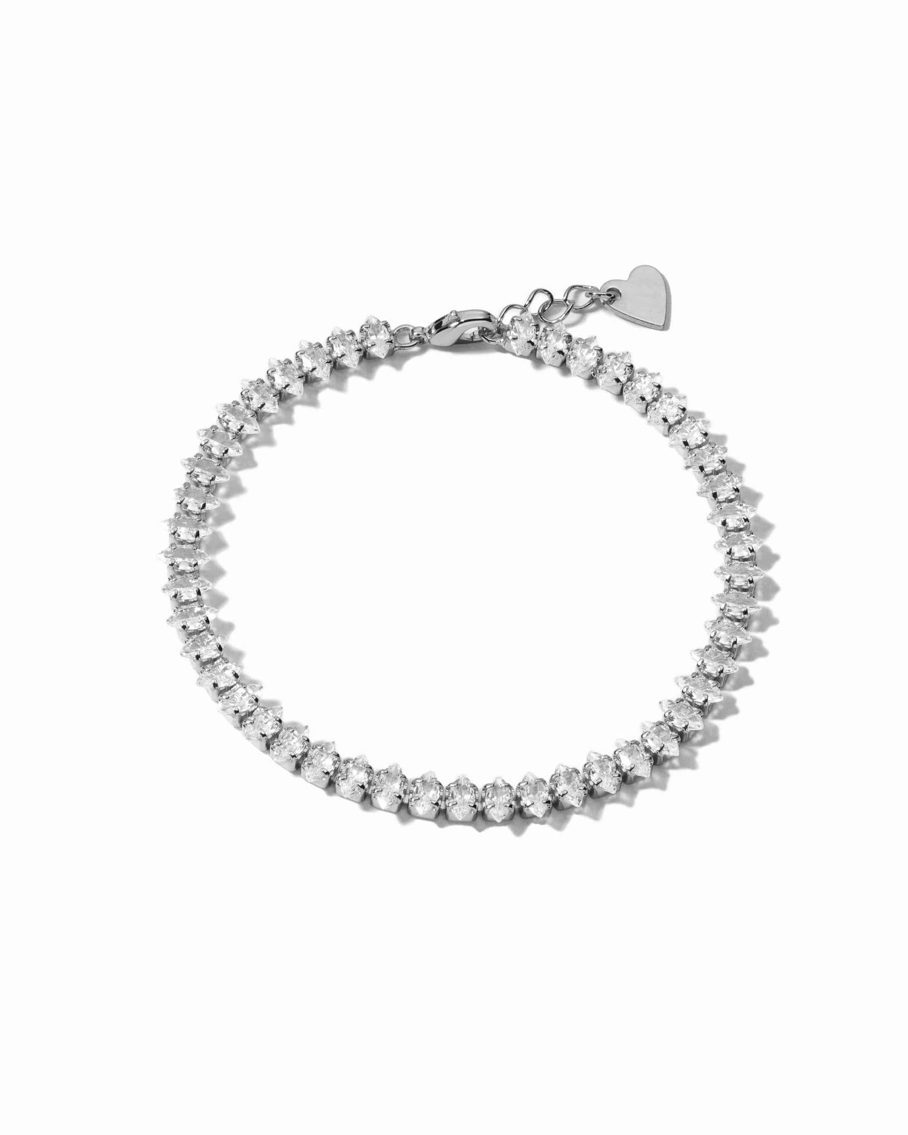 Closeup image of marquise-cut dainty tennis bracelet