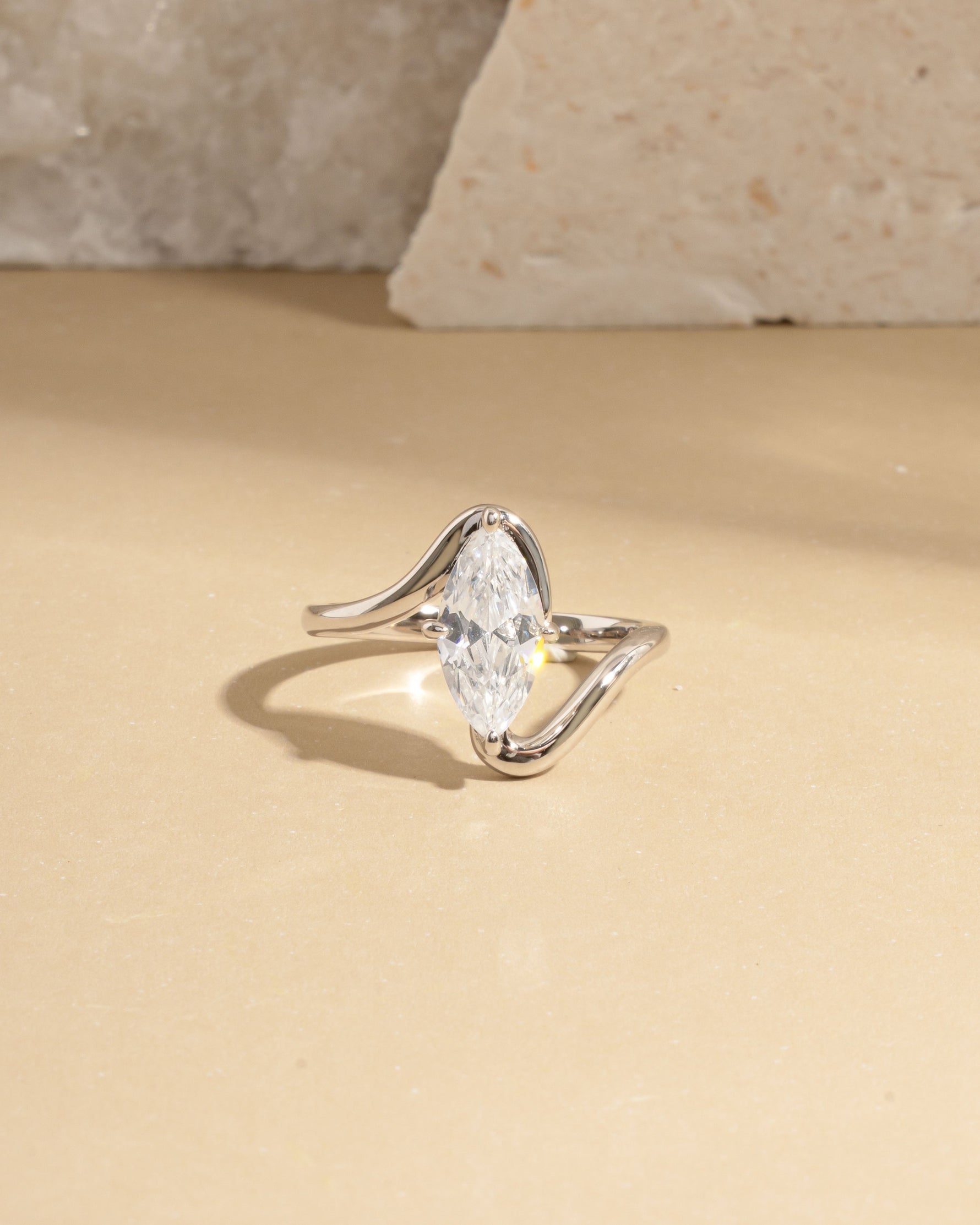 sterling silver bridal jewelry featuring a cubic zirconia diamond marquise ring