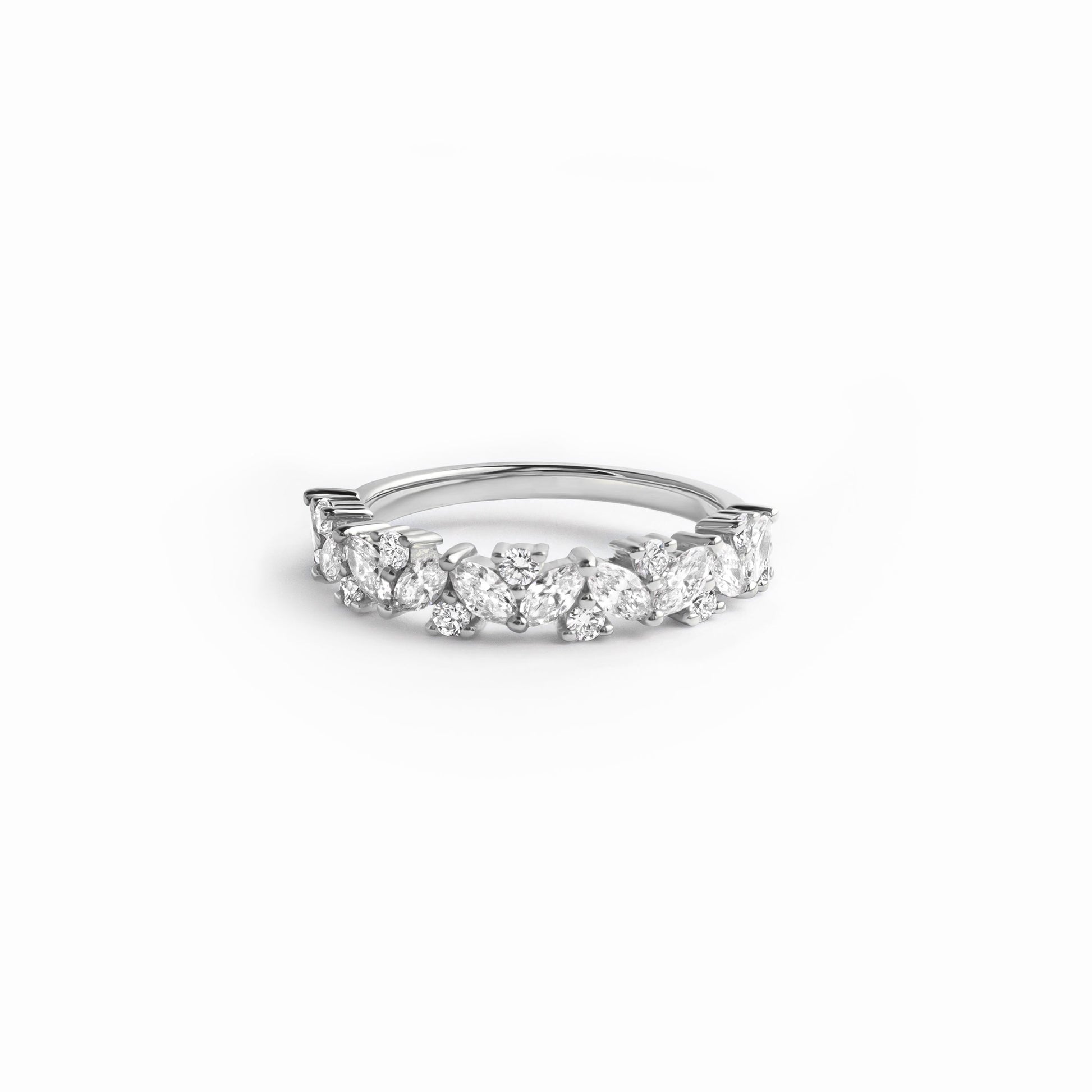 closeup image of diamond multi stone sterling silver ring