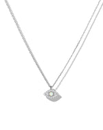 sterling silver necklace with a small opal pendant on a white background