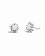 Sterling silver opal stud earrings with diamond halo.