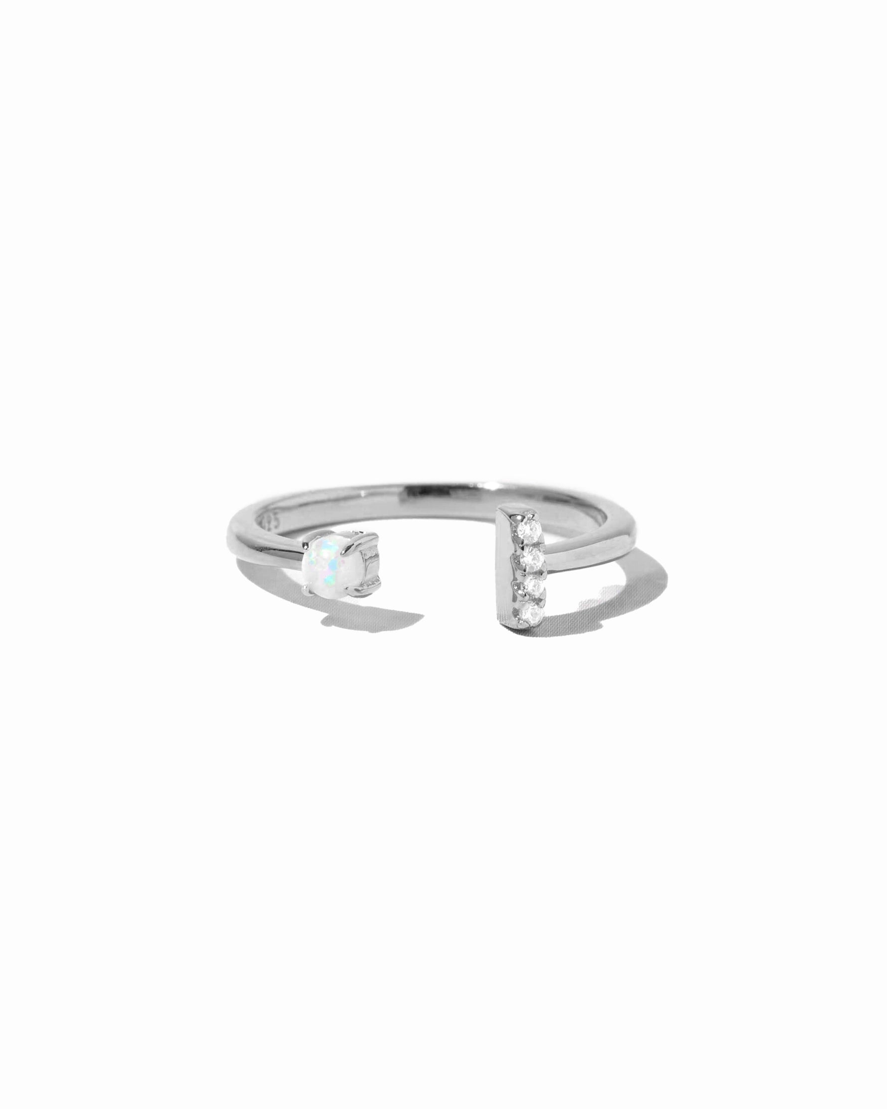 silver opal open cuff ring