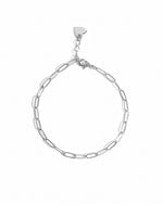 Sterling silver small paperclip chain anklet on white background
