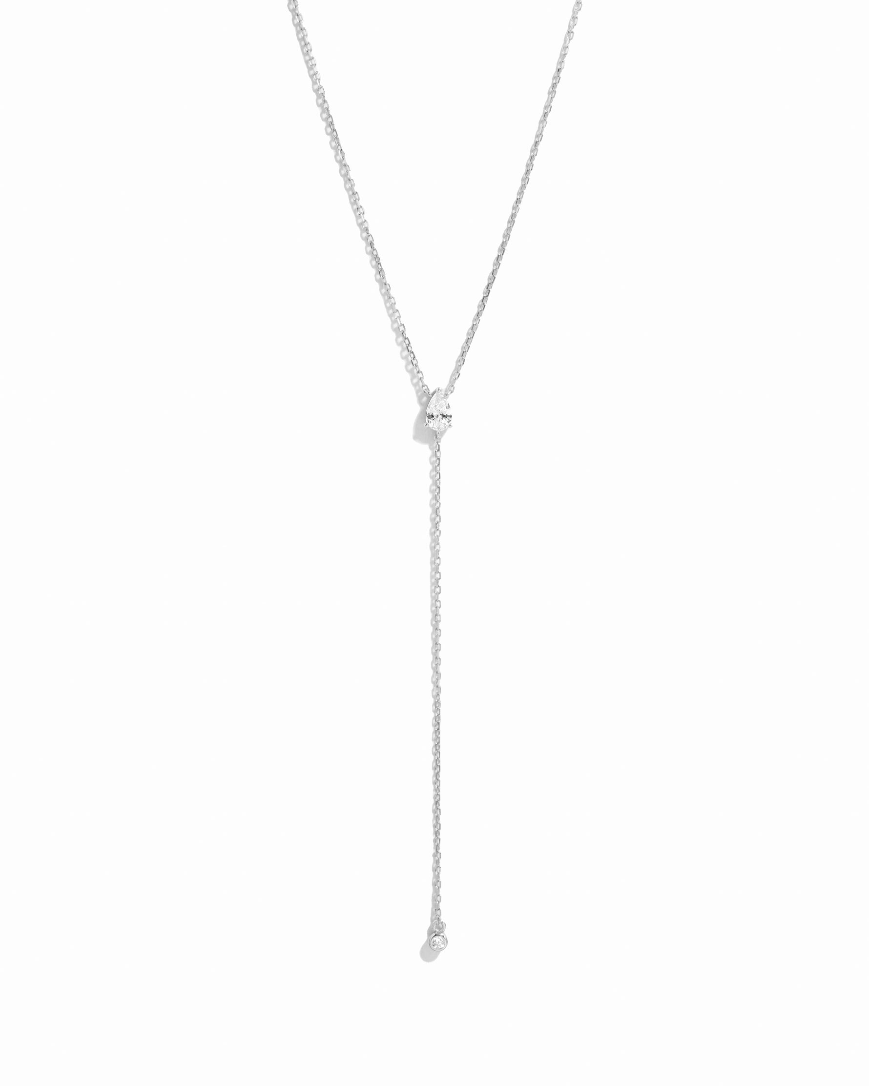 Silver Pear Lariat Necklace