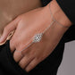 model wearing sterling silver adjustable hand bracelet