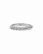 Silver ring with beaded spiral design on a white background