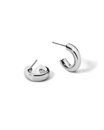 Silver chunky hoop earrings on a white background