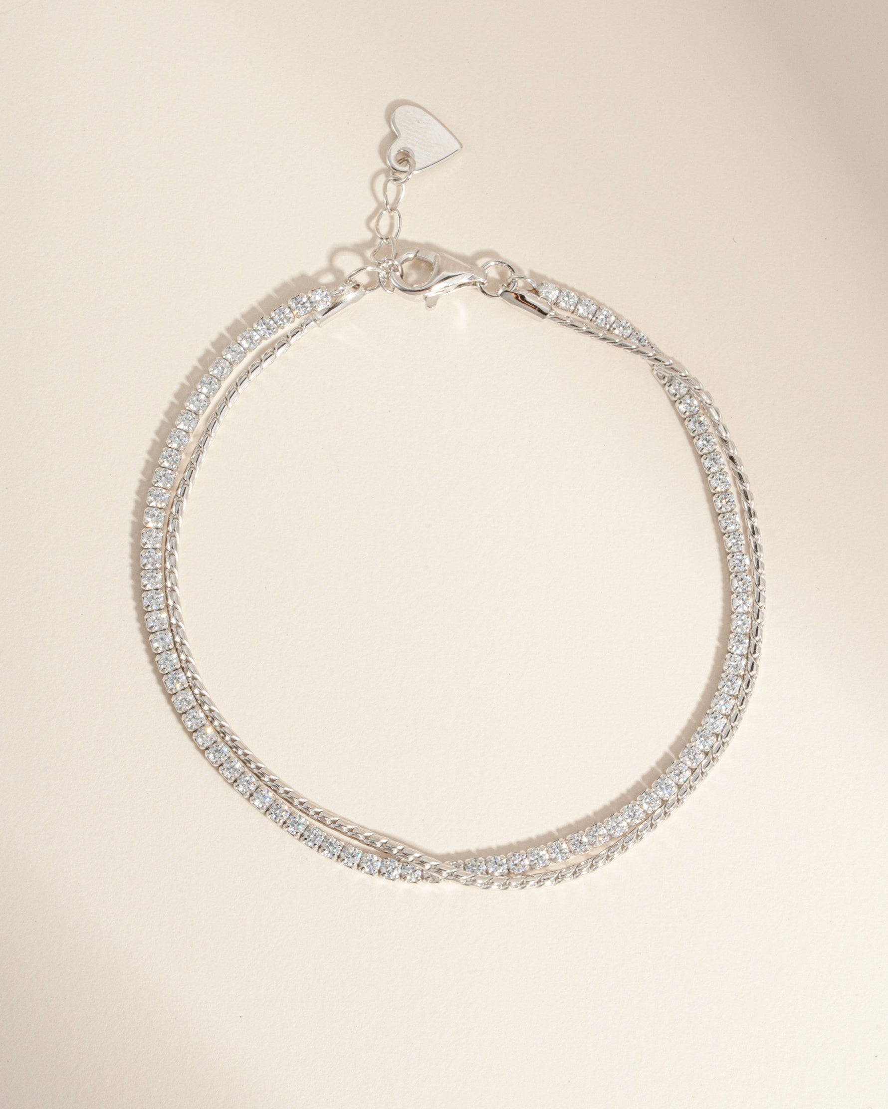 Silver chain bracelet set with dainty tennis bracelet