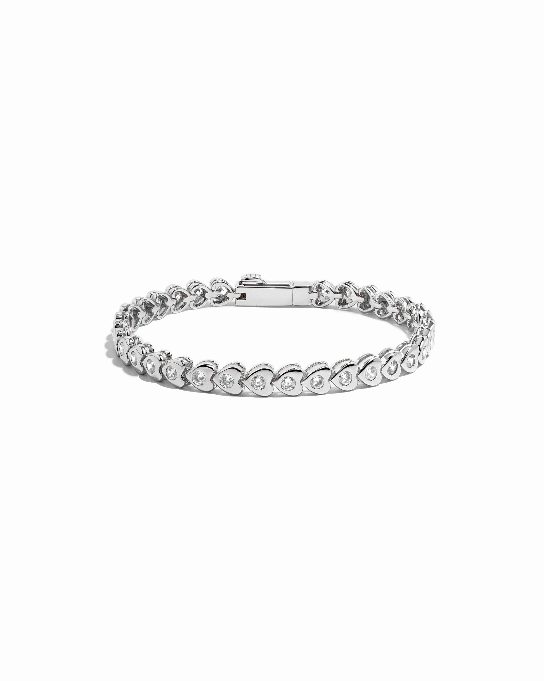 closeup image of silver tennis bracelet