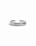 Silver open spiral toe ring on a white background