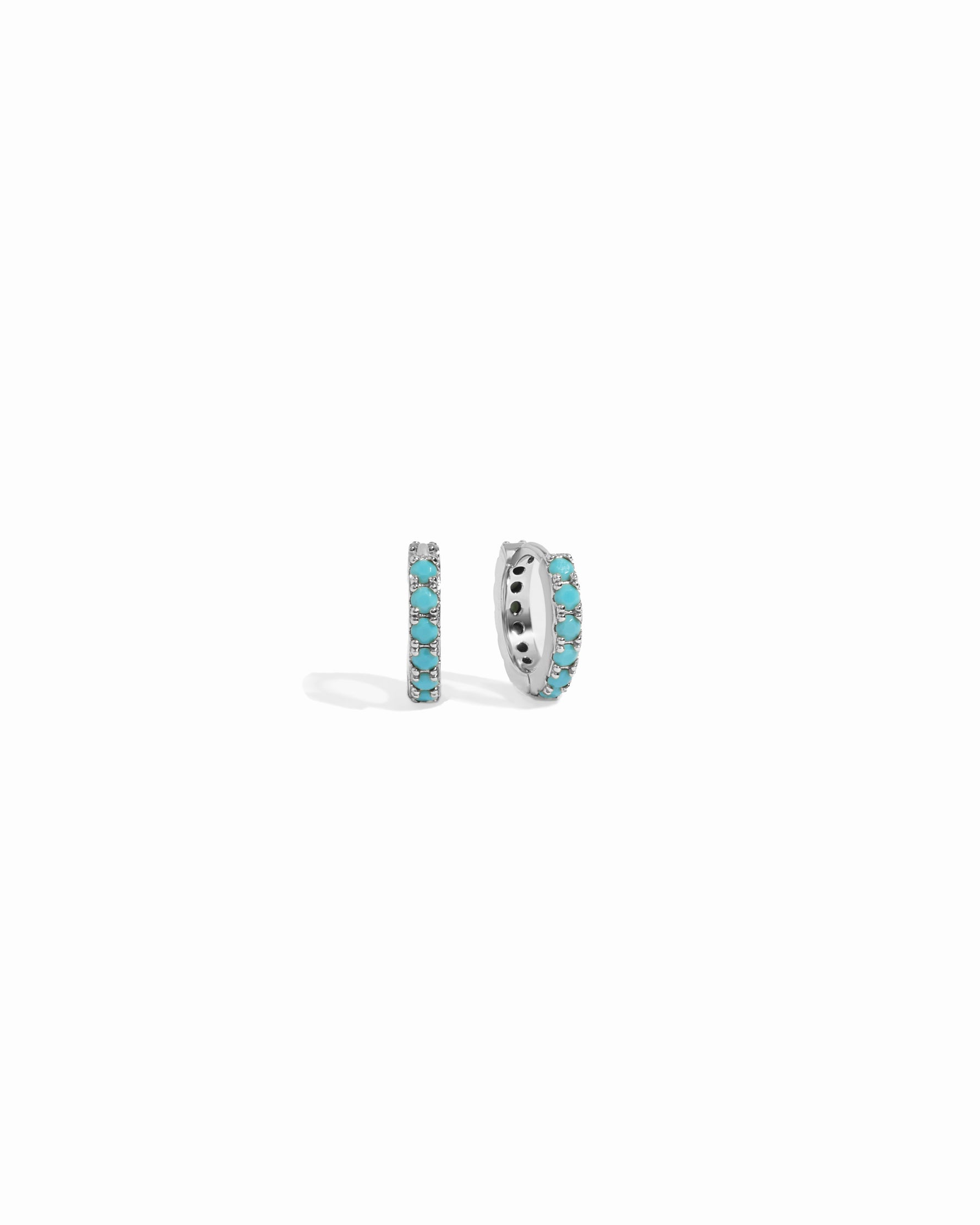 Pair of silver hoop earrings with turquoise stones 