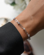 Silver vintage bracelet with paperclip chain on model