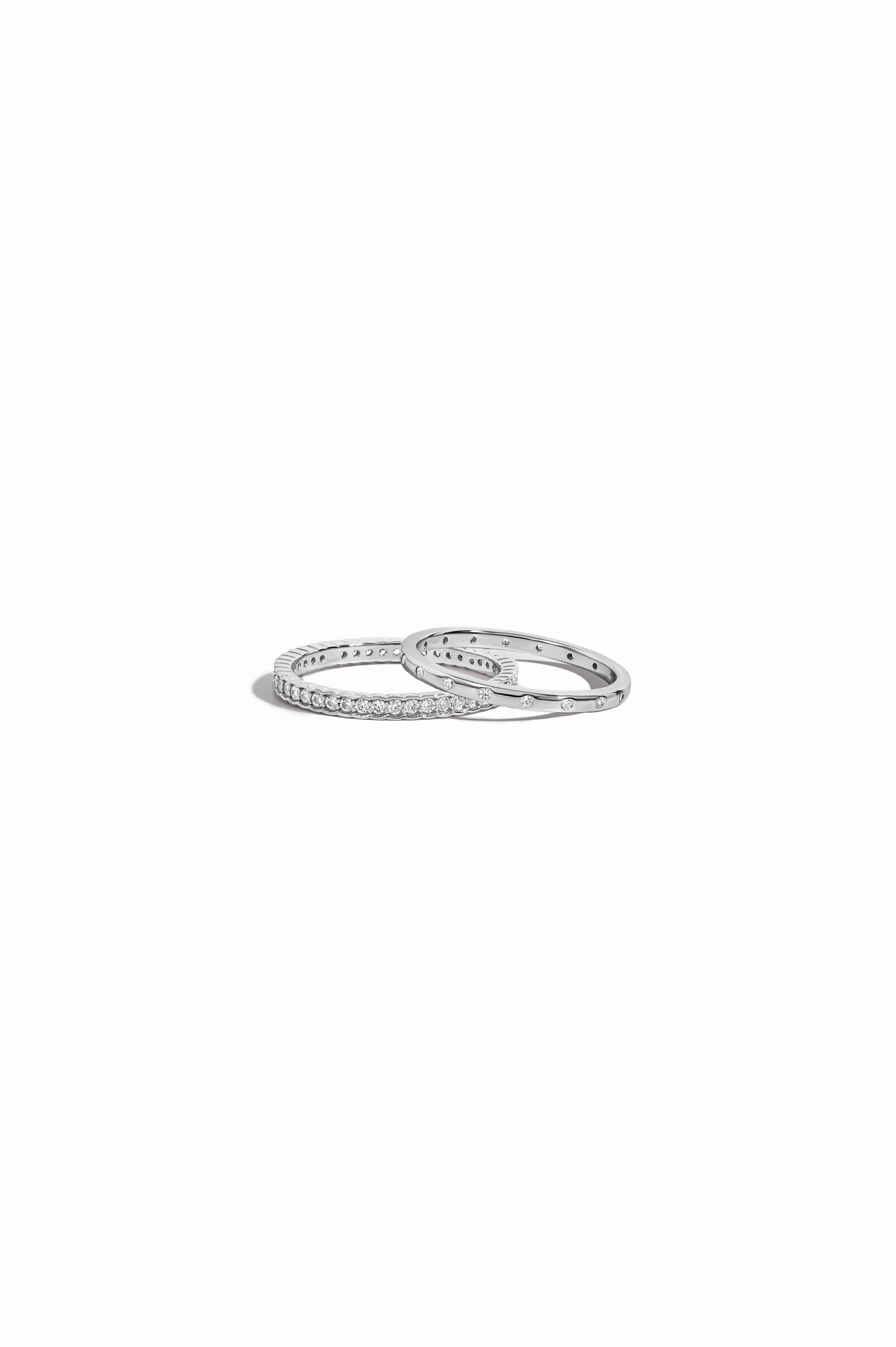 Closeup image of sterling silver stackable rings