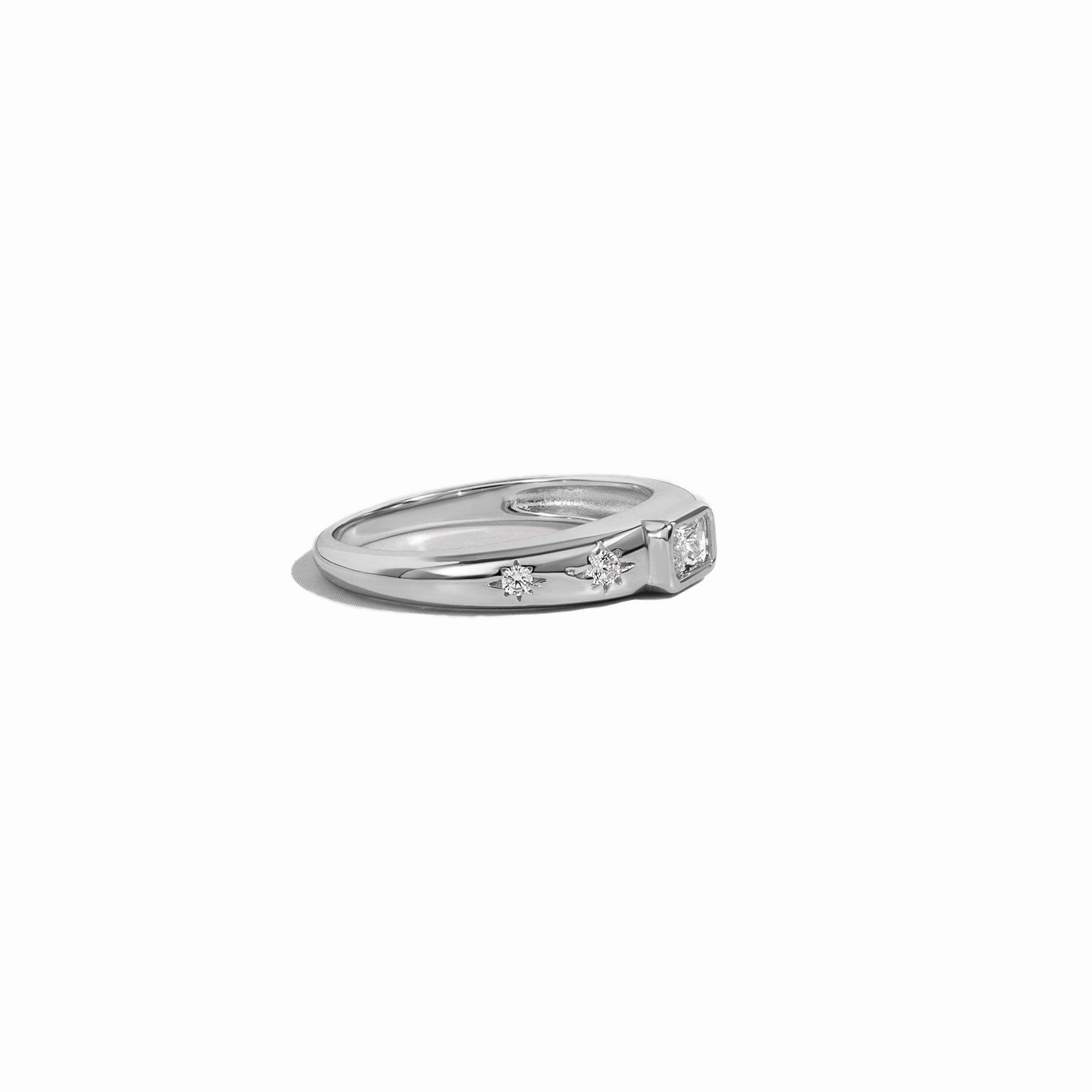 side view of sterling silver celestial ring