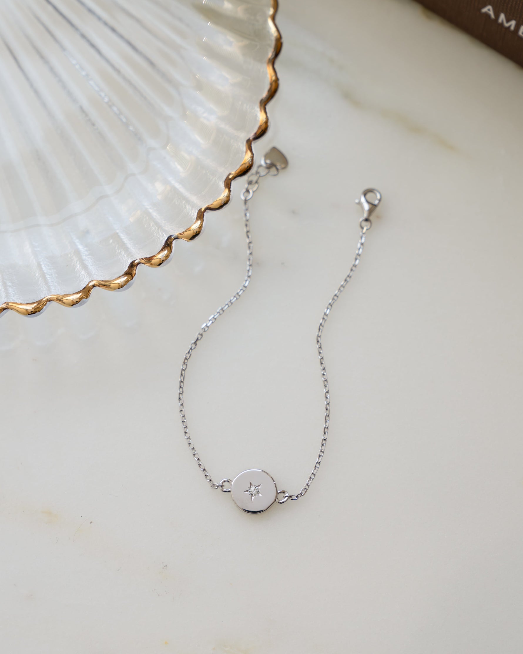 Sterling silver diamond pendant chain bracelet 
