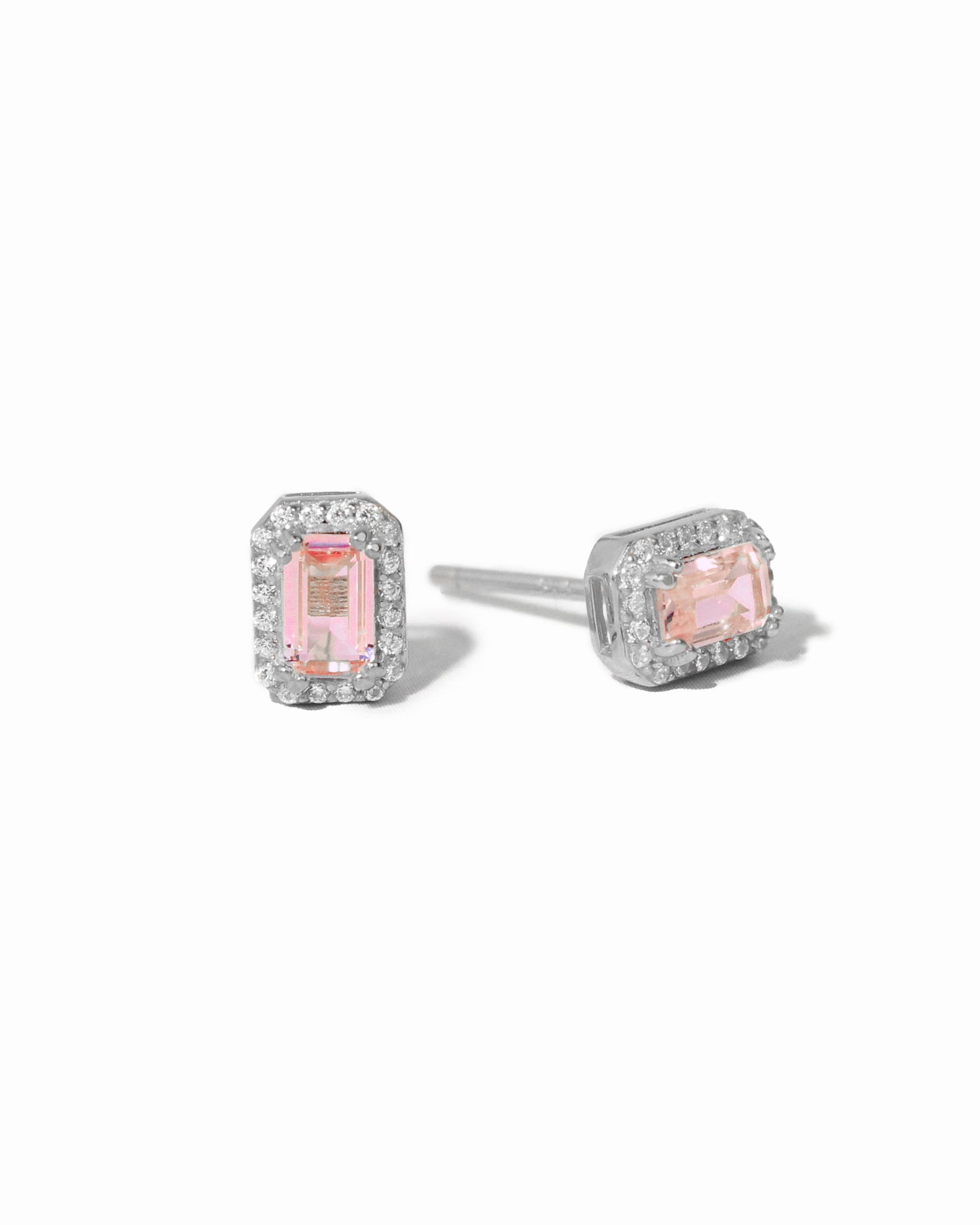 Sterling silver pink baguette stud earrings
