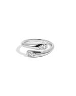 Sterling silver ring with an open ring design on white background