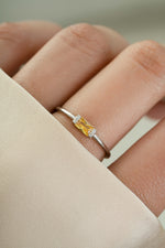 Sterling silver birthstone baguette ring on model