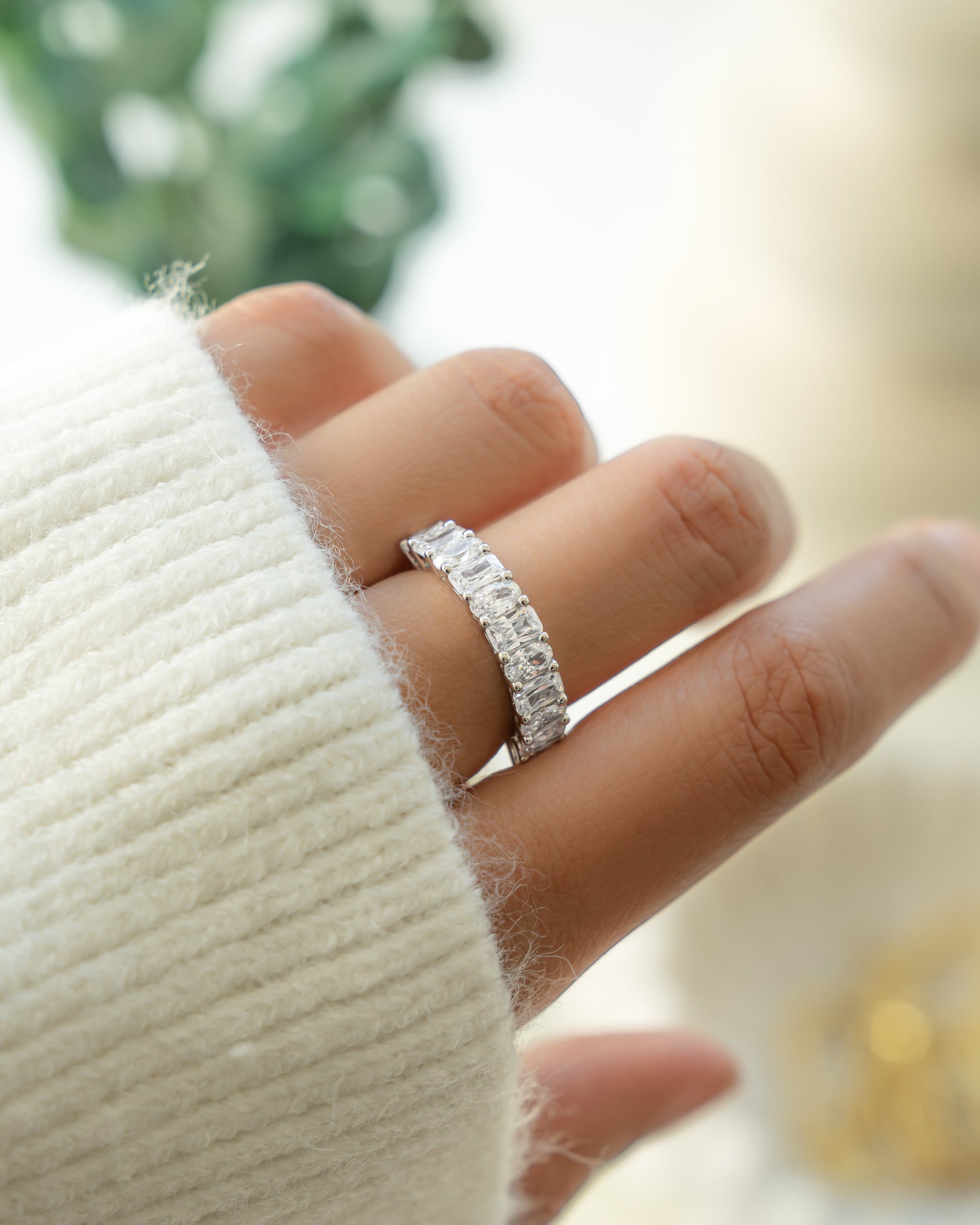 Sterling silver stackable ring on model