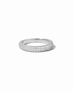 closeup image of sterling silver ring with pave cubic zirconia stones 