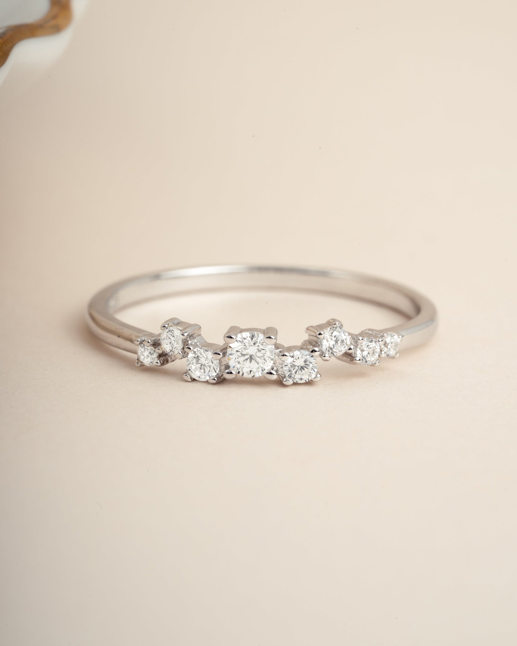 Sterling silver bridesmaid jewelry featuring a cubic zirconia gemstone ring