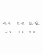 Sami Jewels 925 sterling silver tiny diamond bezel stud earrings on white background